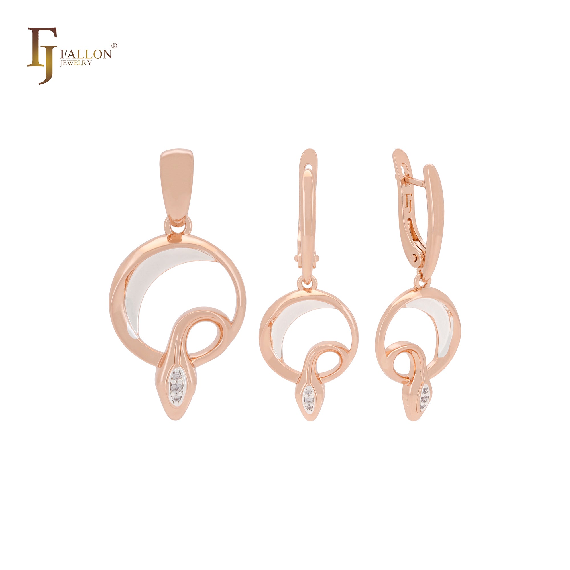 Circular snake of white CZs Rose Gold two tone Jewelry Set with Pendant