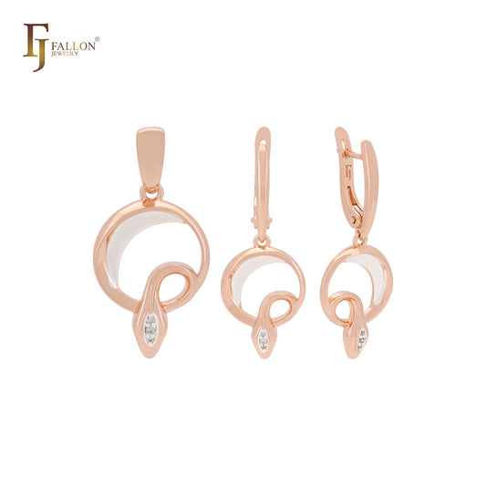 Circular snake of white CZs Rose Gold two tone Jewelry Set with Pendant