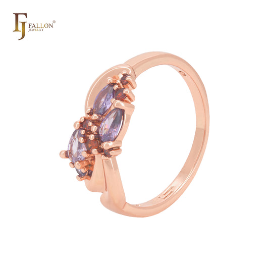 Ribbon flower of white CZs Cluster Rose Gold Fashion Rings