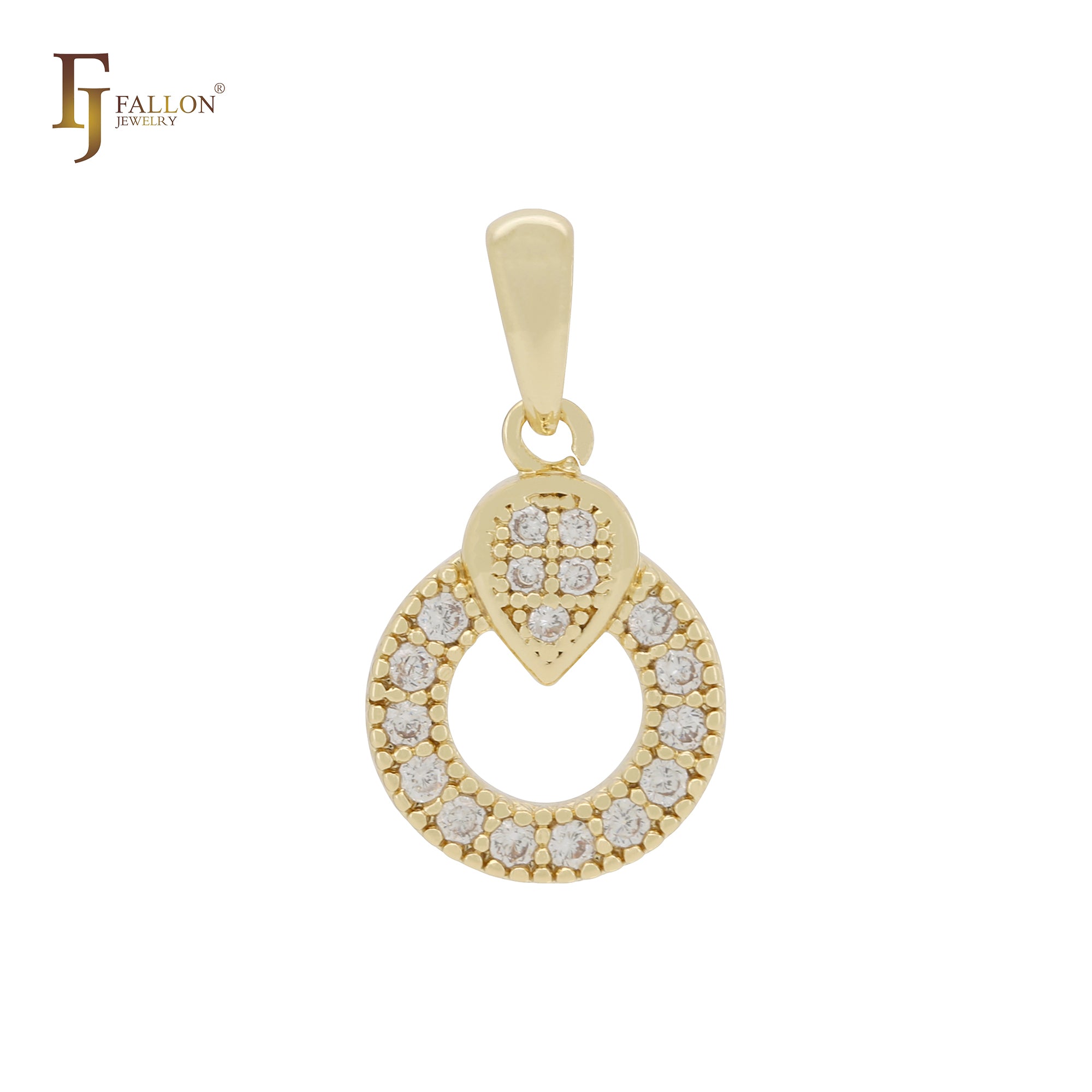 Petit tiny Circular white CZs cluster 14K Gold Pendant