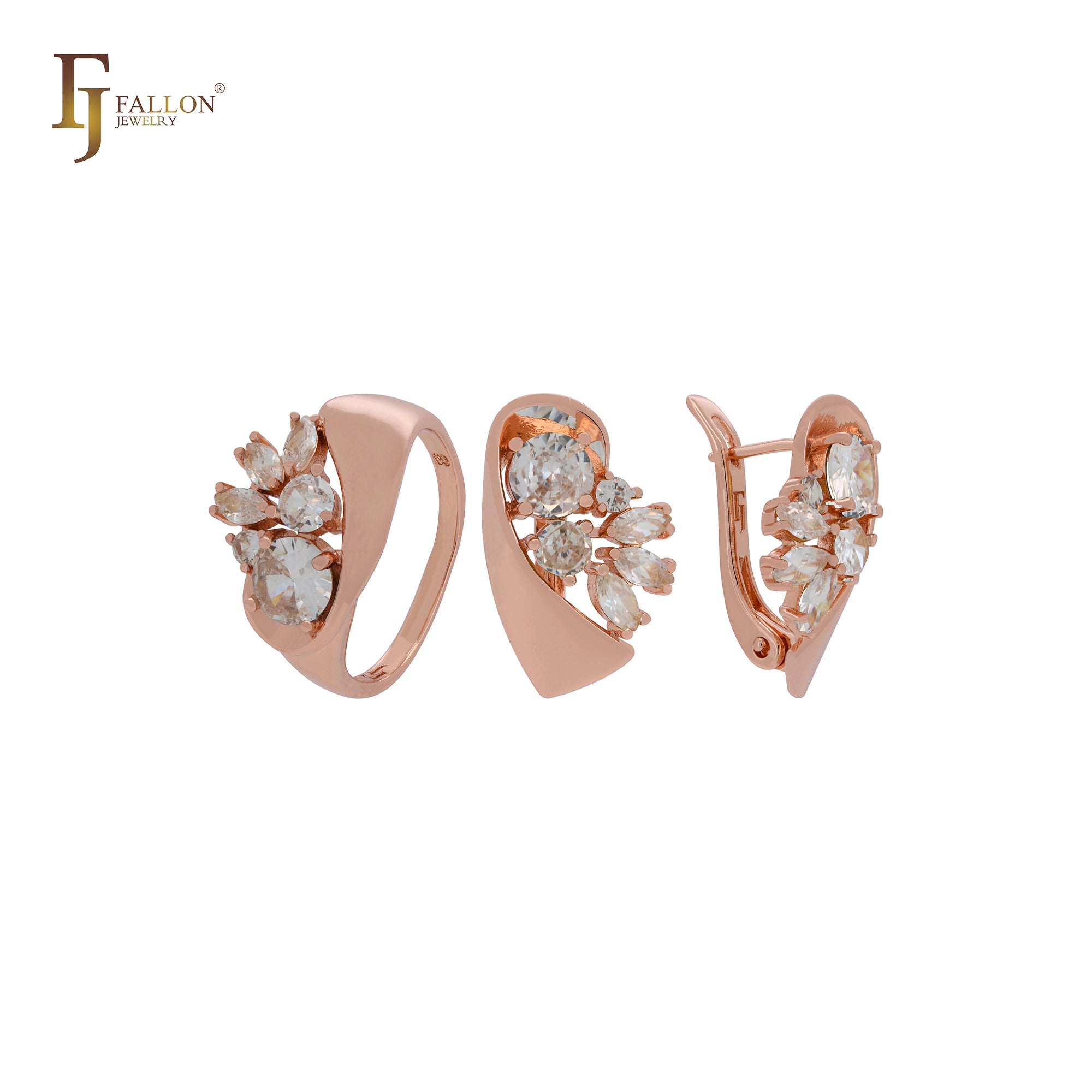 Gret luxurious cluster CZs colorful Rose Gold Jewelry Set with Rings