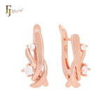 Twisted interlocking crossing ribbons with double white CZs Rose Gold Clip-On Earrings