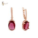 Giant big oval solitaire Rose Red CZ Rose Gold Clip-On Earrings