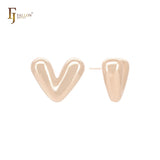 Glossy rounded shaped of V 14K Gold, Rose Gold, White Gold Stud Earrings