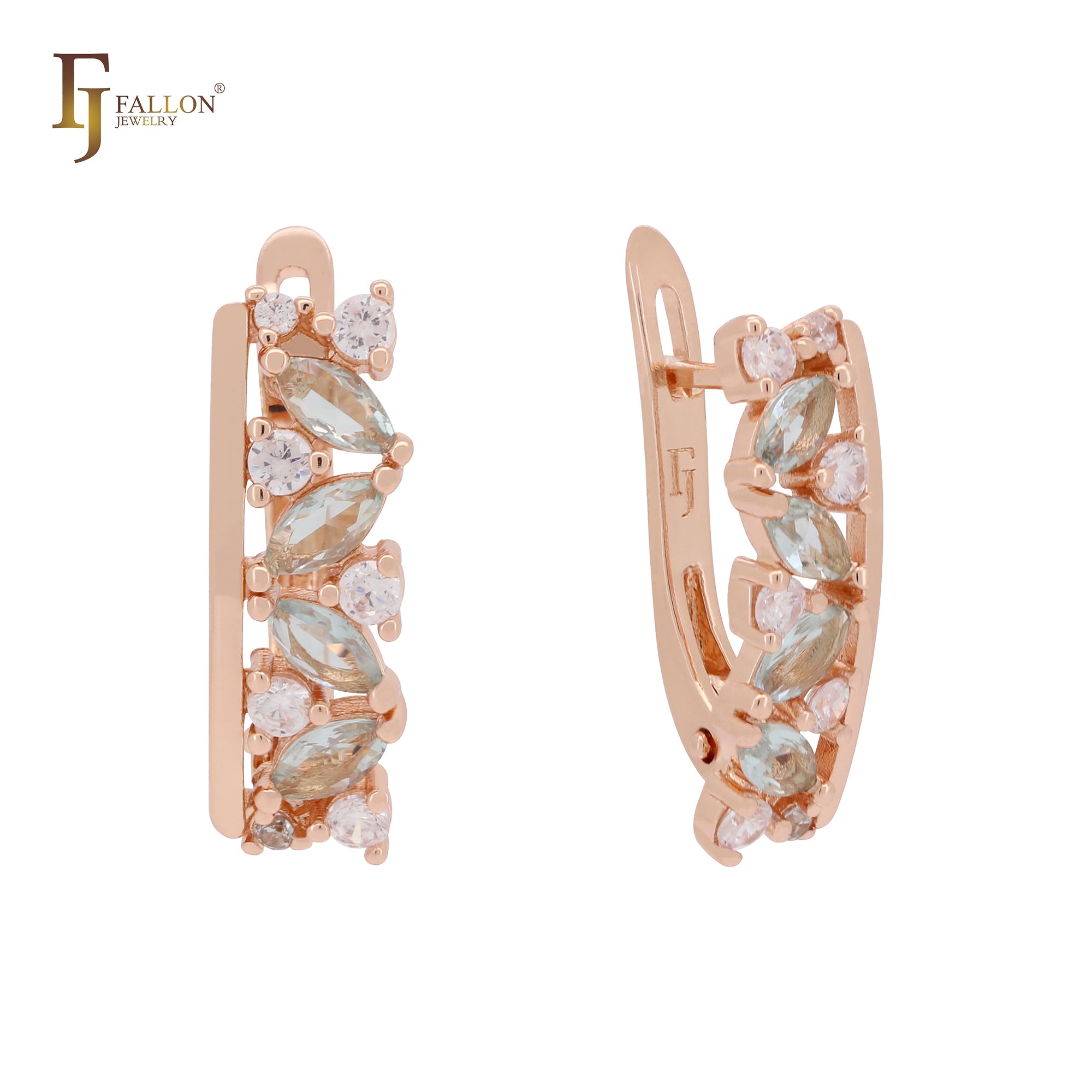 Cluster white and blue flora CZs Rose Gold Clip-On Earrings