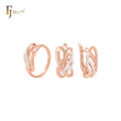 Multi rows interlocking white CZs ribbons Rose Gold two tone Jewelry Set with Rings