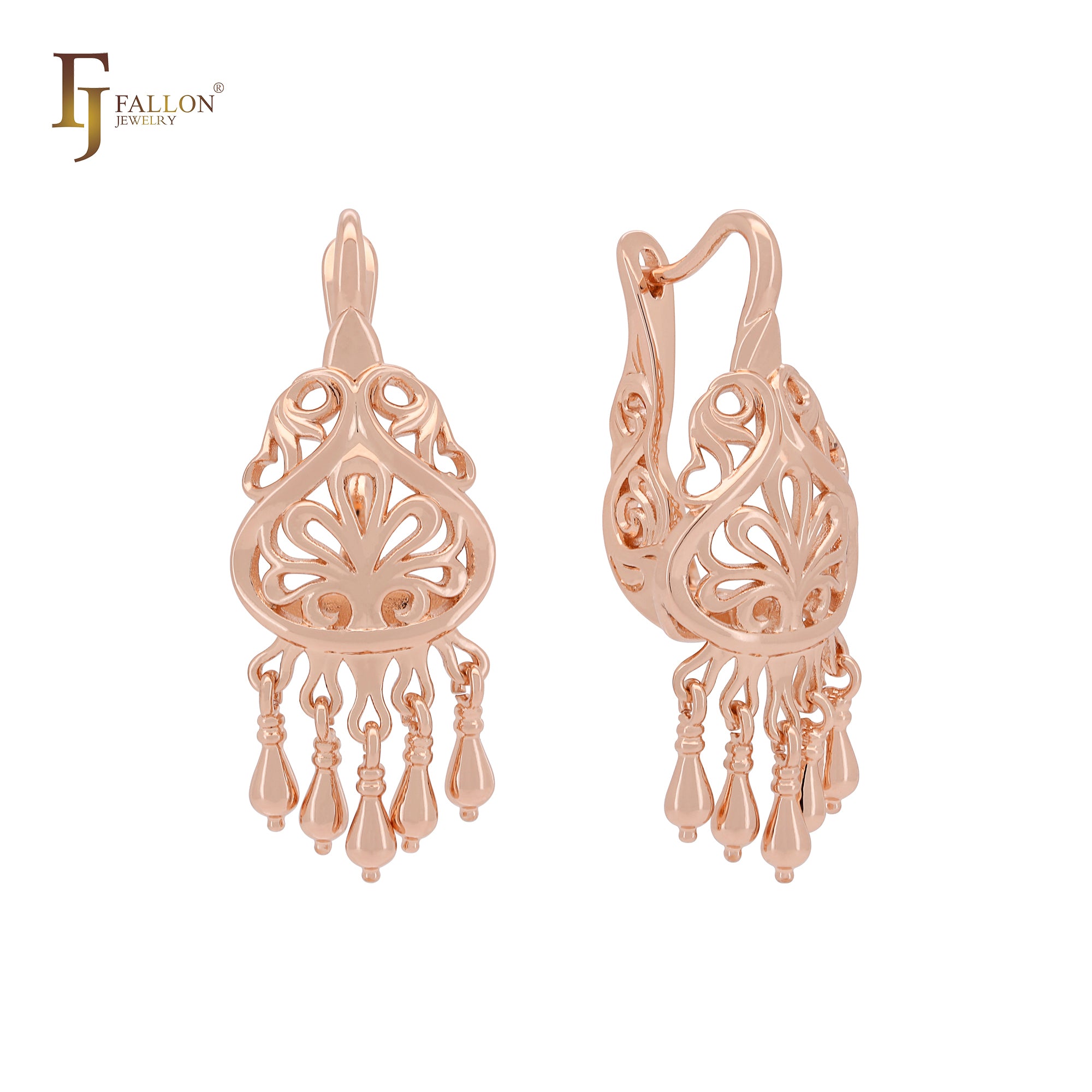 Filigree dangling Rose Gold Clip-On Earrings