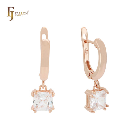 Solitaire asser cut cz drop 14K Gold, Rose Gold, White Gold Clip-On Earrings