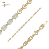 Five oval colorful cluster CZs hearty link 14K Gold Bracelets