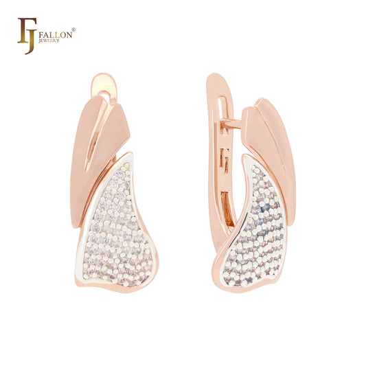 Double leaves of white CZs Rose Gold two tone Clip-On Earrings