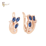 Triple Marquise Deep Blue CZs flower Rose Gold Clip-On Earrings