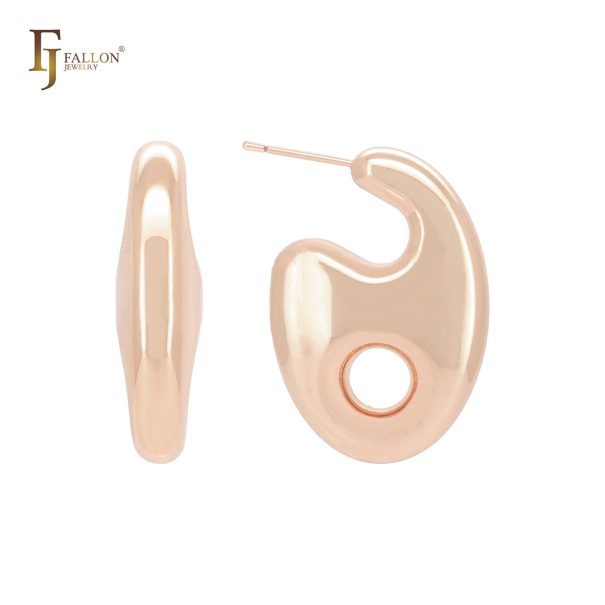 Hollow six geometric glossy 14K Gold, Rose Gold, White Gold Stud Earrings