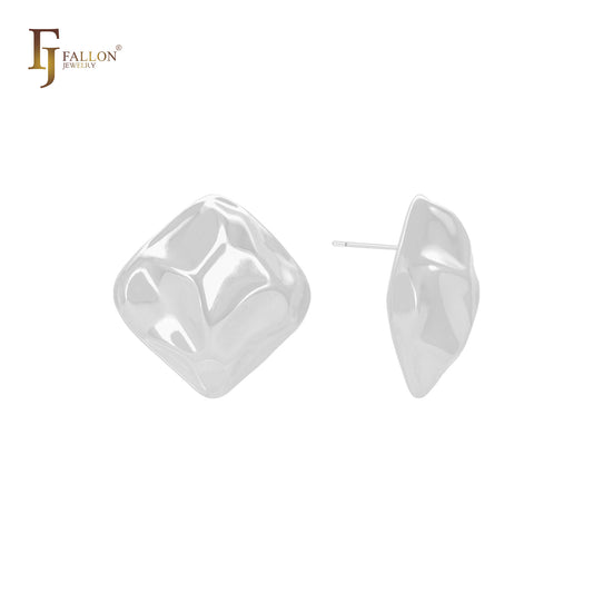 Rhombus nugget shaped 14K Gold, Rose Gold, White Gold Stud Earrings