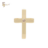 Latin cross with solitaire white CZ 14K Gold Cross pendant