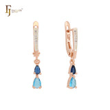 Cluster mixed blue and white CZs Rose Gold Clip-On Earrings