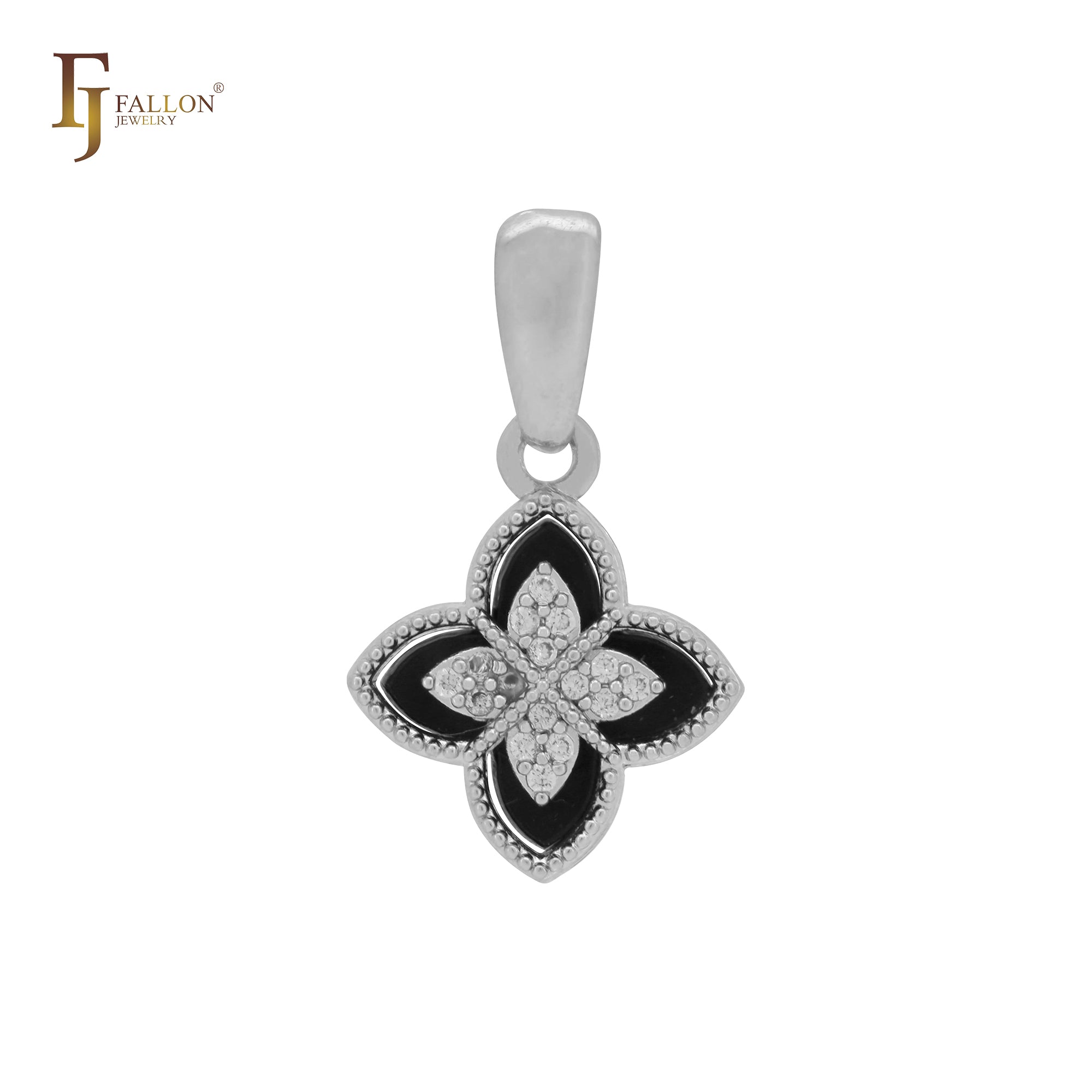 Black and white layered clover 14K Gold, Rose Gold Pendant