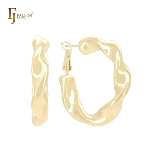 Twisted band irregular shaped 14K Gold, Rose Gold, White Gold Hoop Earrings