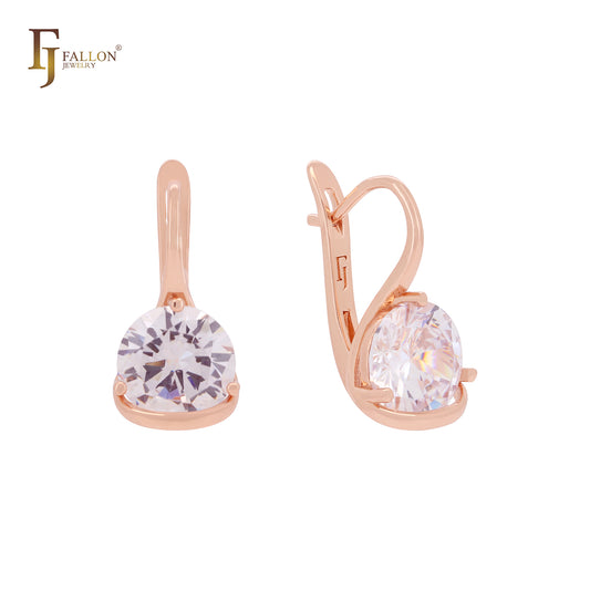 Elegant clawed solitaire white CZ Rose Gold Clip-On Earrings