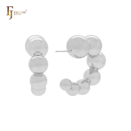 Bubbles and balls C Hoop 14K Gold, Rose Gold, White Gold Stud Earrings