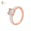 Luxurious triple paved white czs band with lake blue CZ Rose Gold Engagement Rings