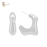 Irregular glossy geometric shaped C Hoop 14K Gold, Rose Gold, White Gold Stud Earrings