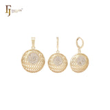 Circle in circle filigree white CZs 14K Gold Jewelry Set with Pendant