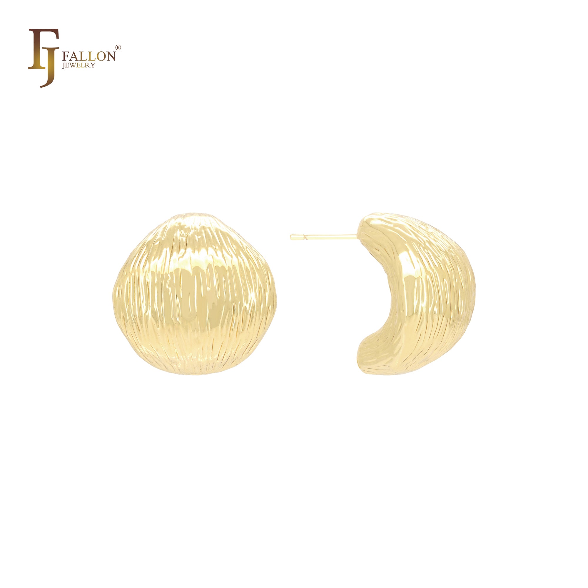 Curved crescent slashed ripple 14K Gold, Rose Gold, White Gold Stud Earrings