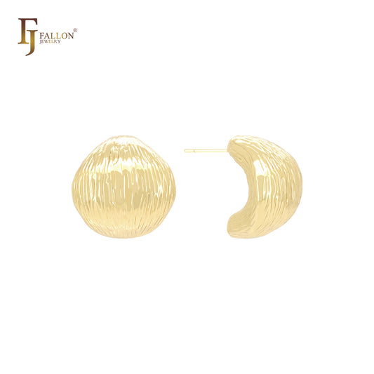 Curved crescent slashed ripple 14K Gold, Rose Gold, White Gold Stud Earrings