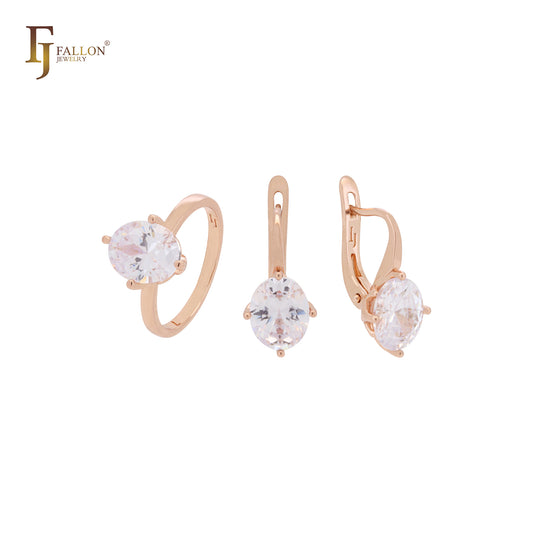 Big Solitaire Oval cut white CZ Rose Gold Jewelry Set with Rings