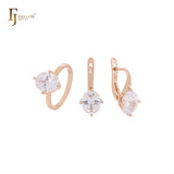 Big Solitaire Oval cut white CZ Rose Gold Jewelry Set with Rings