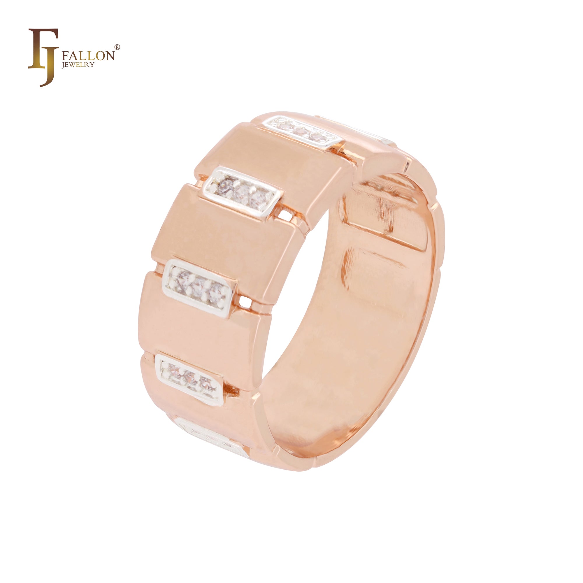 Trail regular repetitive design with white CZs Rose Gold two tone Fashion Rings