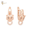 Leopard of circle white CZs and black eyes Rose Gold Clip-On Earrings