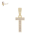 Alphabetic Letter Sign of cluster white CZs 14K Gold Pendant