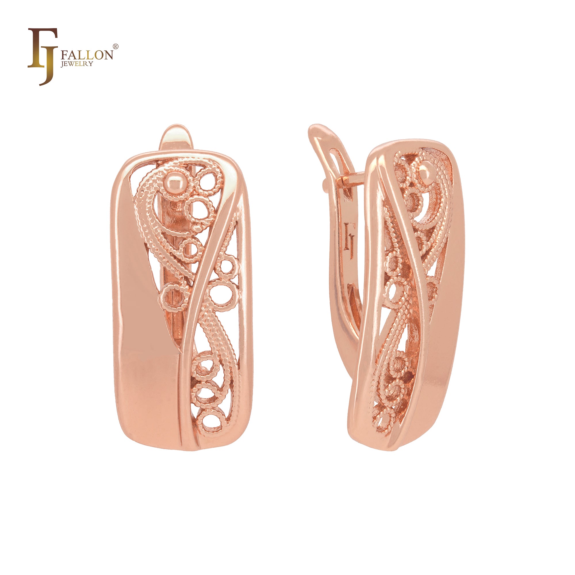 Rounded filigree Rose Gold Clip-On Earrings