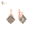 Great asscher cut squared apple green CZ Rose Gold two tone Clip-On Earrings