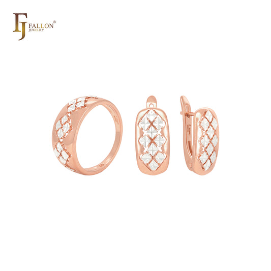 Thousand triple geometric Rose Gold two tone Jewelry Set with Rings