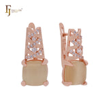 Solitaire big squared cabochon CZ Rose Gold, 14K Gold two tone Clip-On Earrings