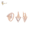 Chevron V shaped white cluster CZs lock geometric Rose Gold Jewelry Set with Rings