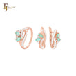 Interlocking Ribbons with Emerald Cluster CZs Rose Gold two tone Jewelry Set with Rings