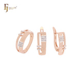 Squared with white CZs geometric Rose Gold two tone Jewelry Set with Rings