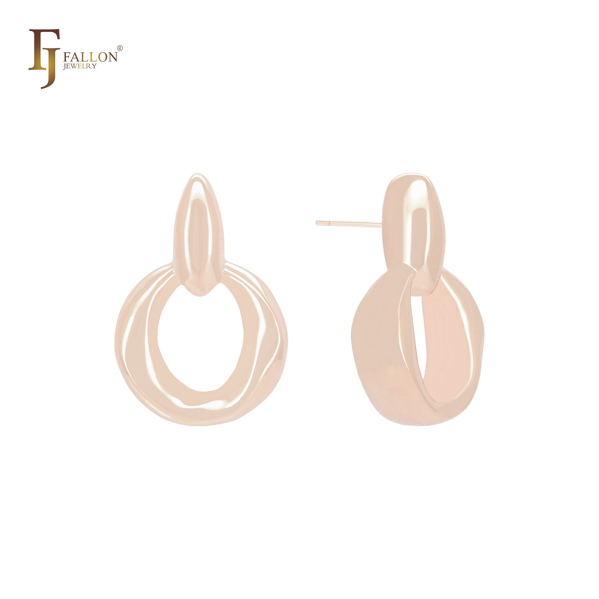 Geometric circle irregular lock shaped  14K Gold, Rose Gold, White Gold Stud Earrings