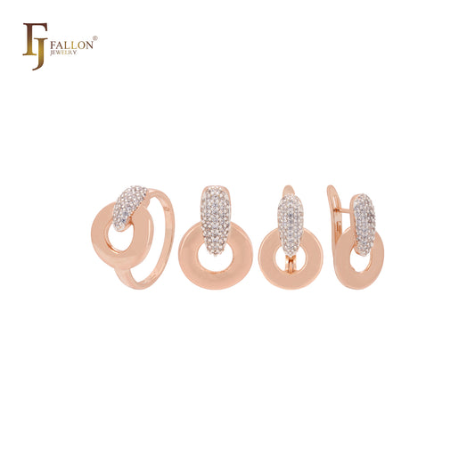 Wonderful luxurious white CZs lock Rose Gold two tone Jewelry Set with Rings and pendant