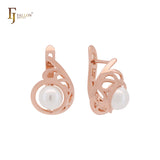 Elegant round clawed pearl Rose Gold Clip-On Earrings