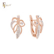 Wide Leaves of white CZs Rose Gold two tone Clip-On Earrings