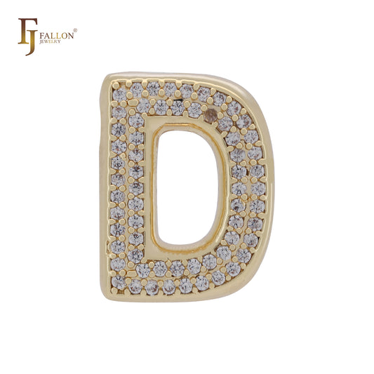 Alphabet letter D with cluster white CZs 14K Gold Pendant