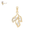 Triple leaves of white CZs 14K Gold Pendant