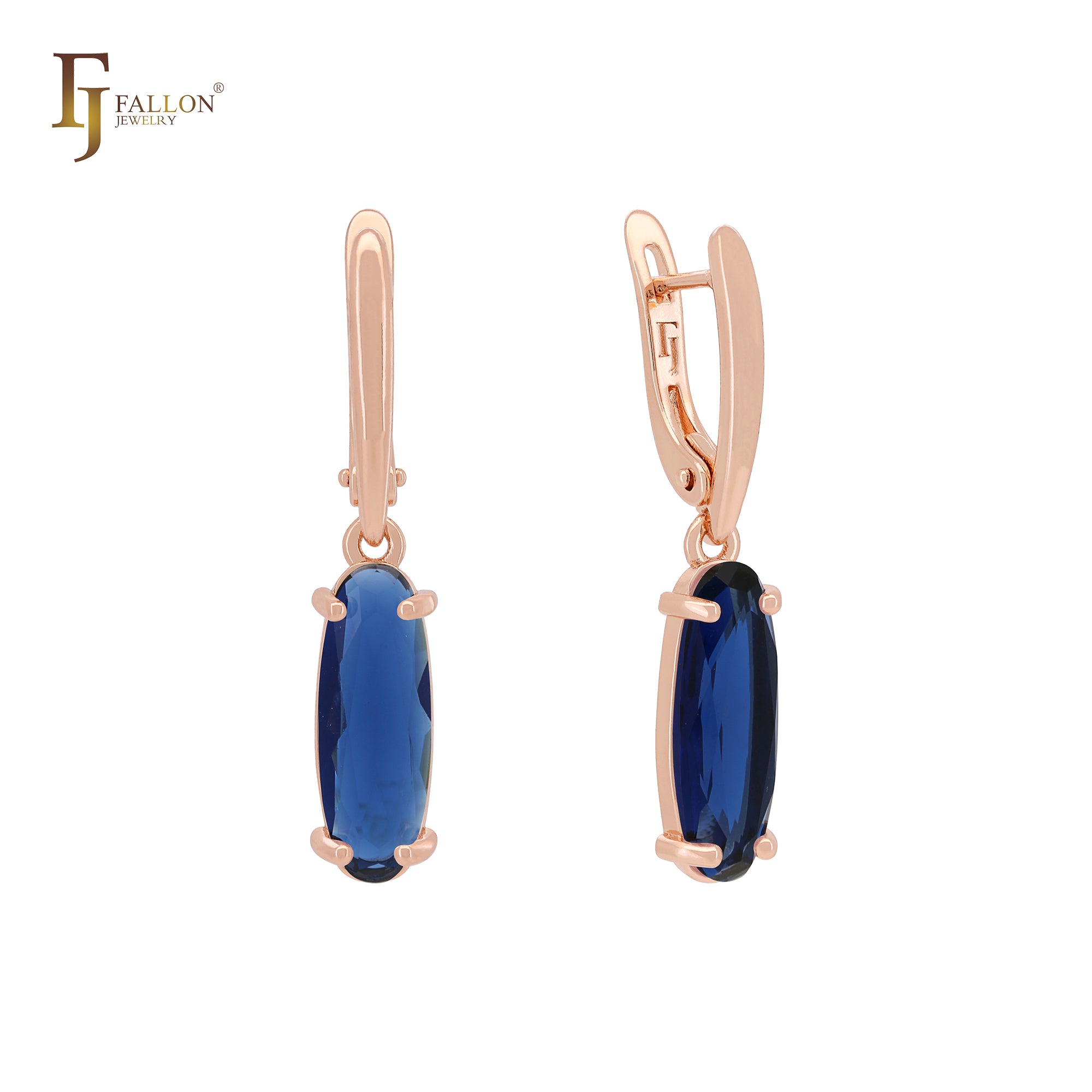 Long Oval Solitaire Colorful CZ Rose Gold Clip-On Earrings
