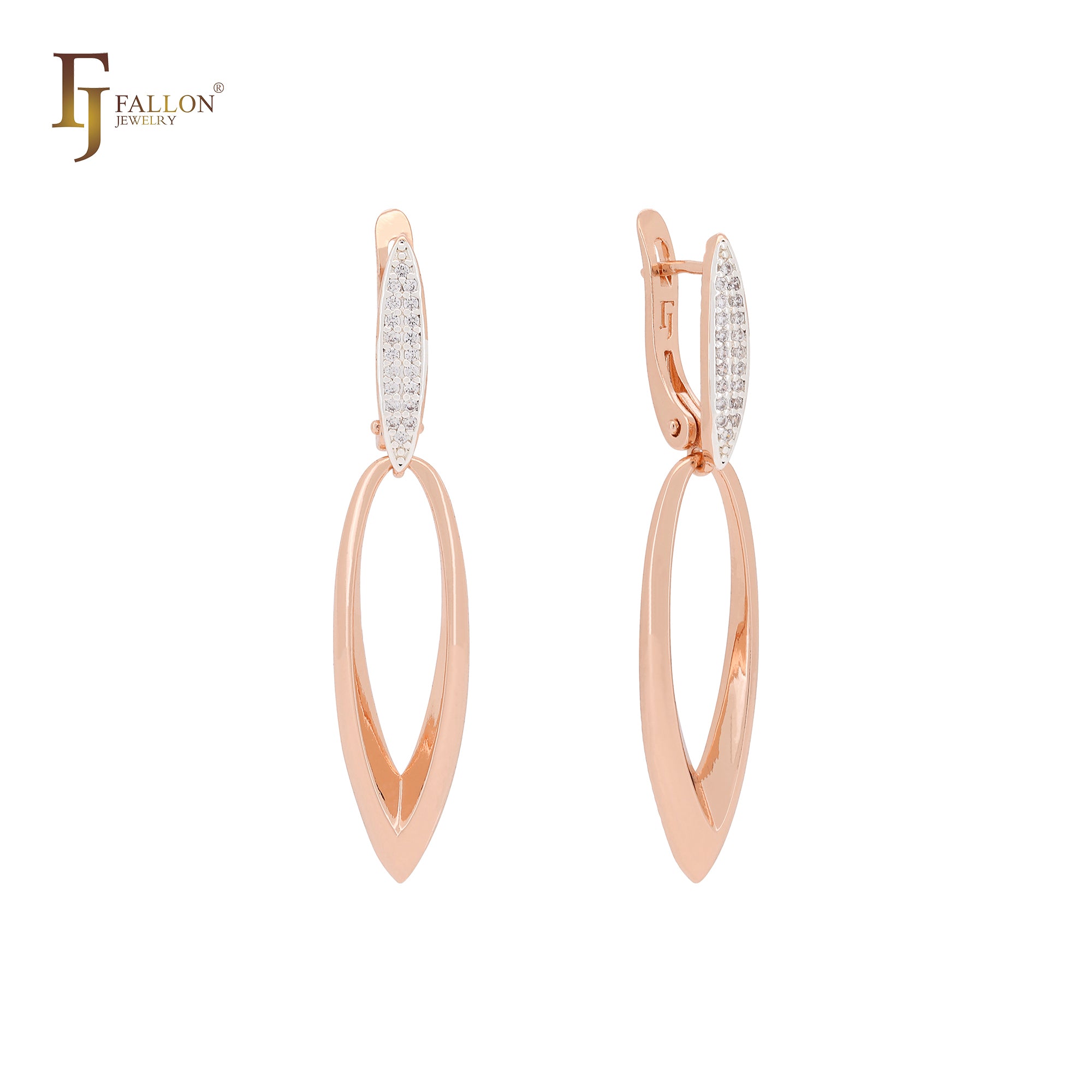 Tall Marquise with white CZs cluster Rose Gold two tone Clip-On Earrings