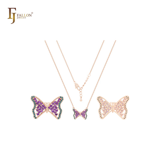 Butterflu of colorful czs 14K Gold Necklace