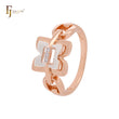 Double butterfly lock with white CZs link Rose Gold two tone Fashion Rings